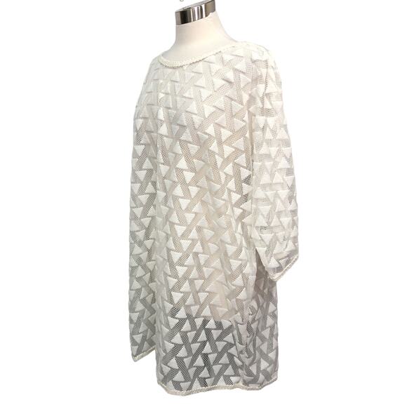 Gabar Size Medium Cover Up White Sheer Geometric Tunic Top Vacation Beach - Picture 4 of 15